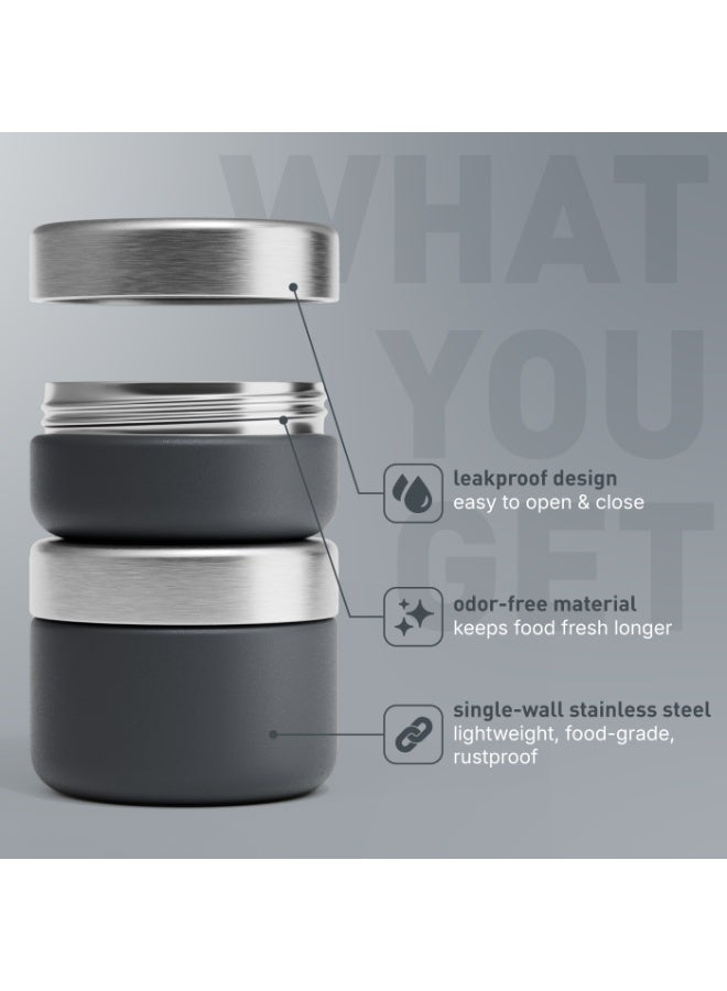 BEOLA Set of 2 Single Wall Stainless Steel Food Jars, Stainless Steel Lunch Box, Food Containers for Lunch On-the-go, Tiffin for Adults or Kids, Perfect for School or Office, BPA FREE (Lava Gray) - Image 4