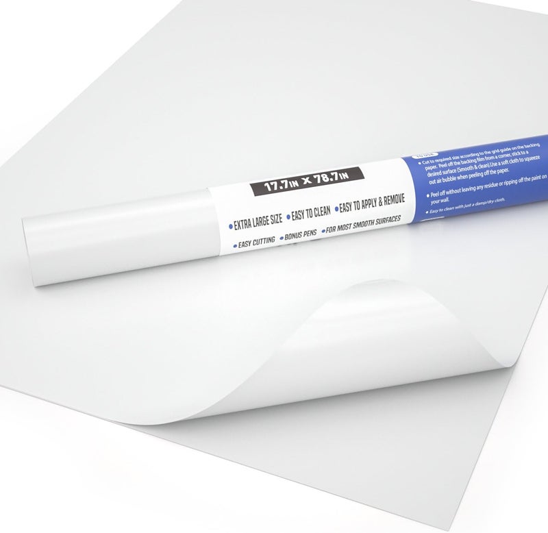 Nicpro Dry Erase Paper Stick On, 17.7" X 78.7"(6.5 ft）Self Adhesive White Contact Wallpaper Whiteboard Sticker Decal to Do List with 3 Color Water-Based Pens for Home Office Shock rubber edge - Image 3