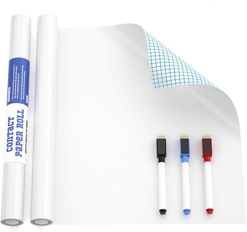 Nicpro Dry Erase Paper Stick On, 17.7" X 78.7"(6.5 ft）Self Adhesive White Contact Wallpaper Whiteboard Sticker Decal to Do List with 3 Color Water-Based Pens for Home Office Shock rubber edge - Image 1