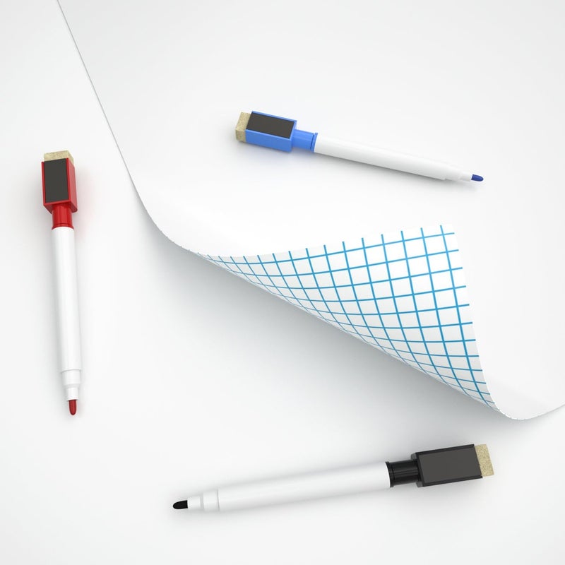 Nicpro Dry Erase Paper Stick On, 17.7" X 78.7"(6.5 ft）Self Adhesive White Contact Wallpaper Whiteboard Sticker Decal to Do List with 3 Color Water-Based Pens for Home Office Shock rubber edge - Image 4