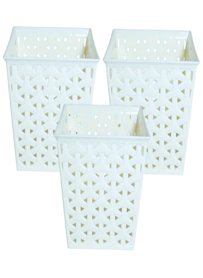 MORVI Linea Square Plastic Multipurpose Organizer For Kitchen, Bathroom, Salon, Office|Stationery,Cutlery,Pen,Makeup Brushes Holder|Hanging Toothbrush Stand |Pack Of 3 | WHITE - Image 1