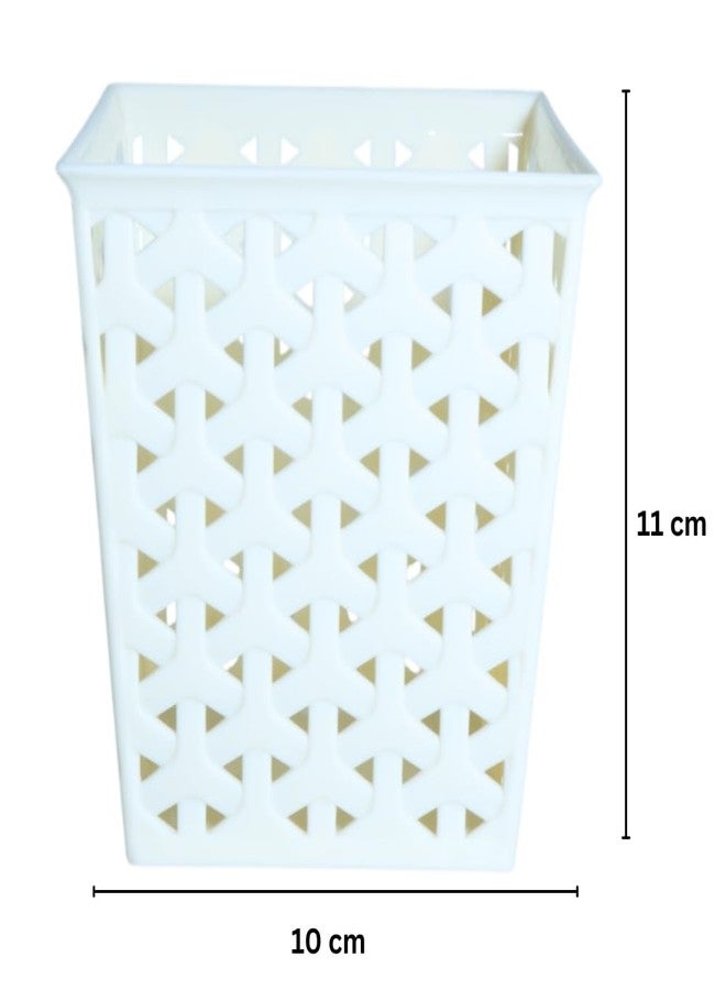 MORVI Linea Square Plastic Multipurpose Organizer For Kitchen, Bathroom, Salon, Office|Stationery,Cutlery,Pen,Makeup Brushes Holder|Hanging Toothbrush Stand |Pack Of 3 | WHITE - Image 3
