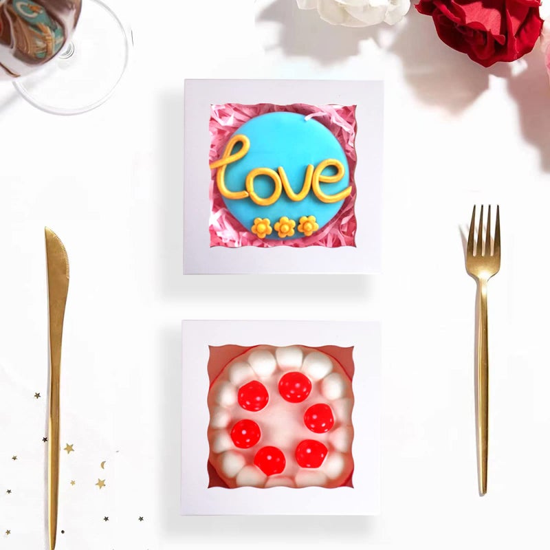 Romanticbaking 21Pcs 5X5X2 Inch Bakery Boxes Cookie Boxes With Window  Pastry Boxes For Macaroon Dessert Cupcake Donut Pastry Muffins - Image 4