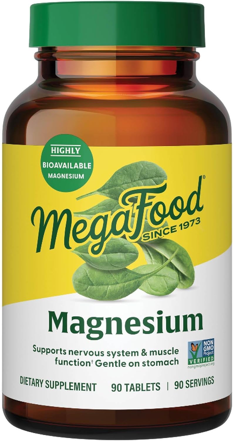 MegaFood Magnesium Supplement - Supports Nerve and Muscle Function with Spinach - Vegan and Gluten-Free - 90 Tablets - Image 1