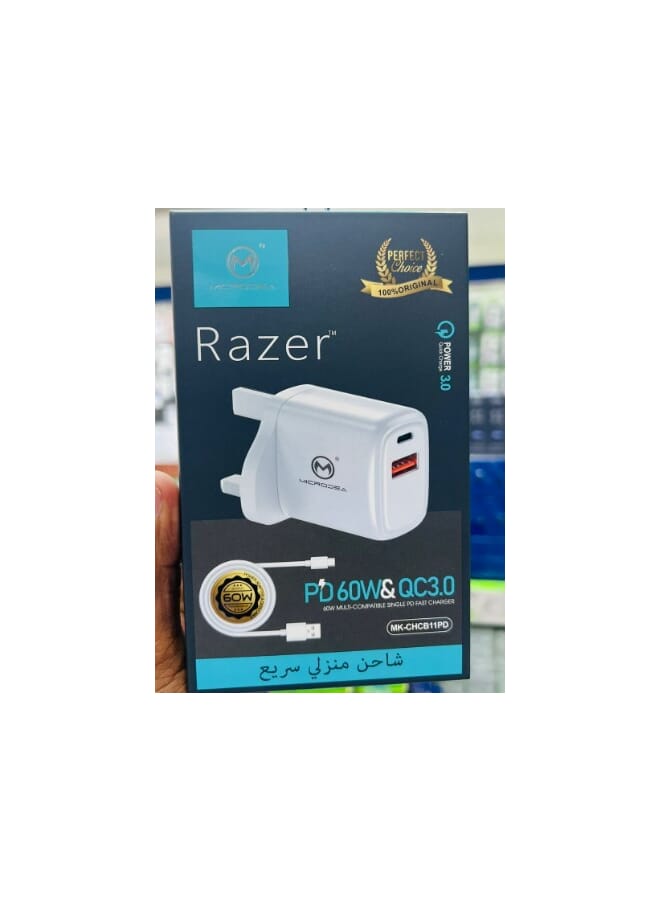 شاحن Microdia 60W PD & 3.0 QC متعدد متوافق باللون الأبيض
