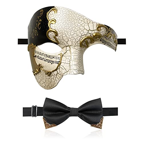IncreDecor Masquerade Mask for Men Phantom of The Opera Half Face Mask with Bowtie, Venetian Masks for Halloween Party (Black) - Image 1
