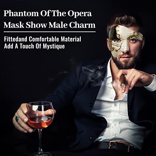 IncreDecor Masquerade Mask for Men Phantom of The Opera Half Face Mask with Bowtie, Venetian Masks for Halloween Party (Black) - Image 4