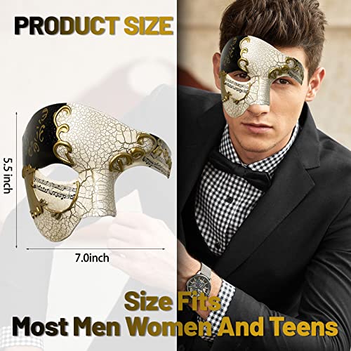 IncreDecor Masquerade Mask for Men Phantom of The Opera Half Face Mask with Bowtie, Venetian Masks for Halloween Party (Black) - Image 2