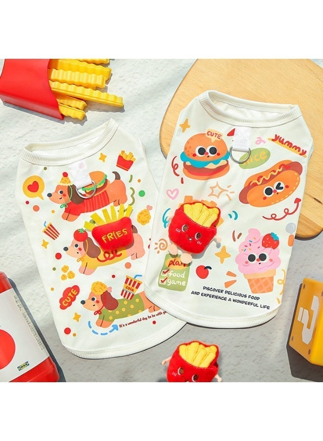 Pack of 2 Pet Dog & Cat Vests - Breathable Dachshund & 3D Burger Fries Design - Cute Cartoon Summer Apparel with Leash Ring, Size M - Image 1
