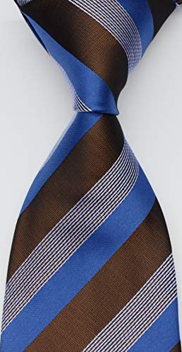 Geotae Zerun New Classic Men's Striped Silk Tie Necktie (Blue/Brown) - Image 2