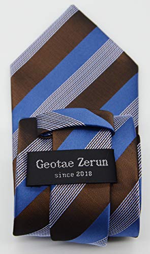 Geotae Zerun New Classic Men's Striped Silk Tie Necktie (Blue/Brown) - Image 5