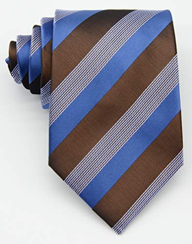 Geotae Zerun New Classic Men's Striped Silk Tie Necktie (Blue/Brown) - Image 4