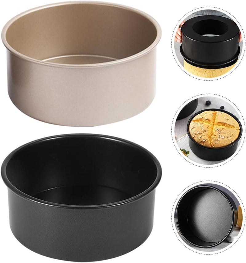 SMASOLO Carbon Steel Cake Pan Set 6-Inch Non-Stick Round Cake Mold with Removable Bottom for Baking Cheesecake 2pcs Black and Gold Bakeware Tools - Image 5