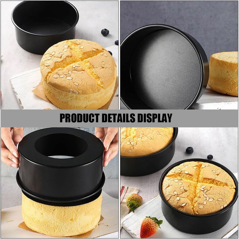 SMASOLO Carbon Steel Cake Pan Set 6-Inch Non-Stick Round Cake Mold with Removable Bottom for Baking Cheesecake 2pcs Black and Gold Bakeware Tools - Image 3