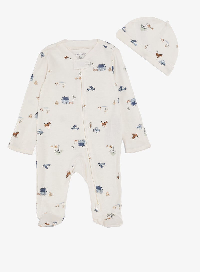 carter's Infant Printed Interlock Footed Rompers - Image 1