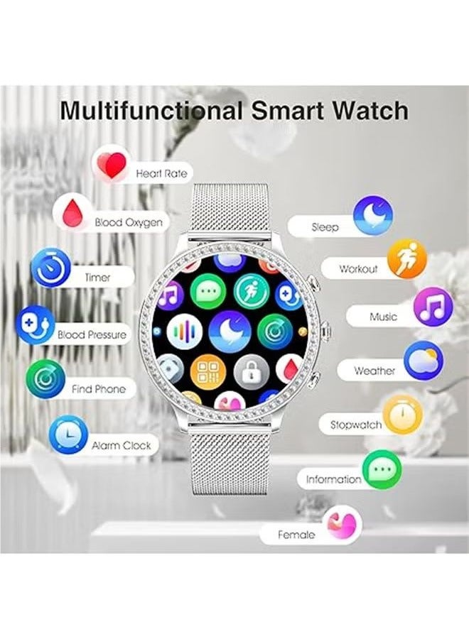 RollsTimi  Women's smart watch (answer/make calls) smartwatch for Android phones and iOS 1.32"HD screen fitness tracker 19 exercise mode heart rate sleep monitor pedometer waterproof, RT-I70 Silver  - Image 3