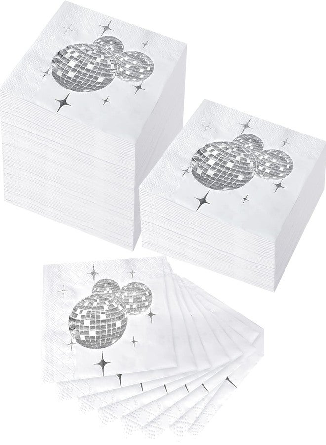 Patelai Disco Ball Napkins Party Decoration Disposable Cocktail Napkin with Silver Foil Last Disco Bach 70s 80s 90s Party Supplies for Wedding Birthday, 3 Ply, 5 Inch(Simple,100 Pcs) - Image 1