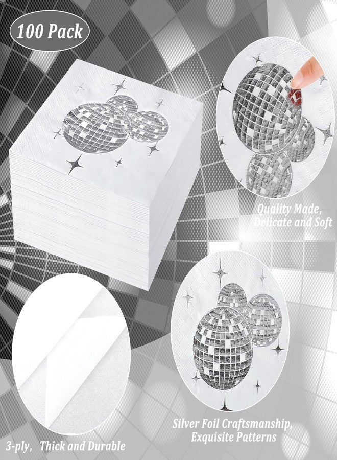 Patelai Disco Ball Napkins Party Decoration Disposable Cocktail Napkin with Silver Foil Last Disco Bach 70s 80s 90s Party Supplies for Wedding Birthday, 3 Ply, 5 Inch(Simple,100 Pcs) - Image 4