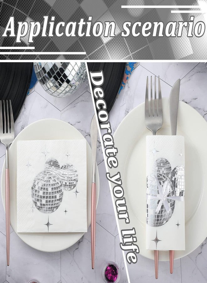 Patelai Disco Ball Napkins Party Decoration Disposable Cocktail Napkin with Silver Foil Last Disco Bach 70s 80s 90s Party Supplies for Wedding Birthday, 3 Ply, 5 Inch(Simple,100 Pcs) - Image 5