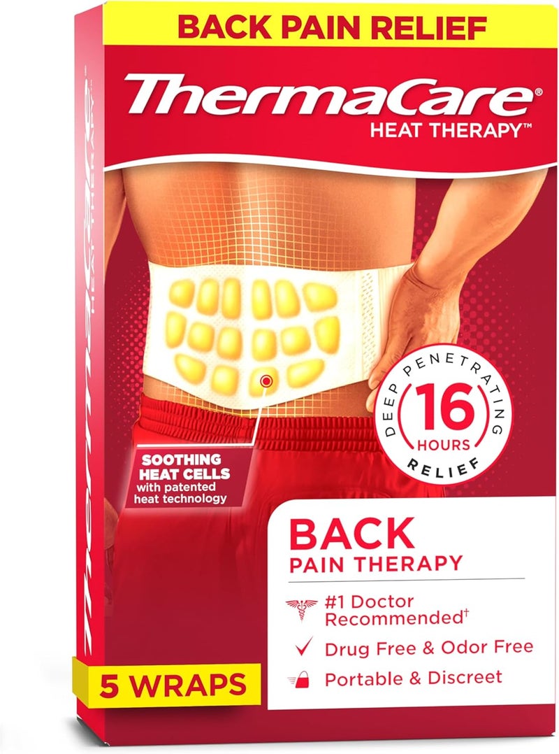 ThermaCare Advanced Back Hip HeatWraps Adhesive Disposable Heat Therapy Pads for Lower Back Pain Muscle Aches Herniated Disc Relief DrugFree LongLasting LXL 5Count - Image 1