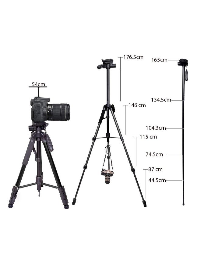 DUSALA Professional Aluminium Tripod Monopod for All DSLR Cameras Lightweight Tripod Stand 360 degree 3 way Head Travel Phone Stand Aluminum (KP-2264)  - Image 3