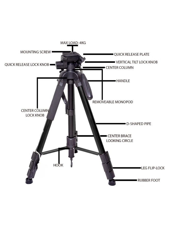 DUSALA Professional Aluminium Tripod Monopod for All DSLR Cameras Lightweight Tripod Stand 360 degree 3 way Head Travel Phone Stand Aluminum (KP-2264)  - Image 4