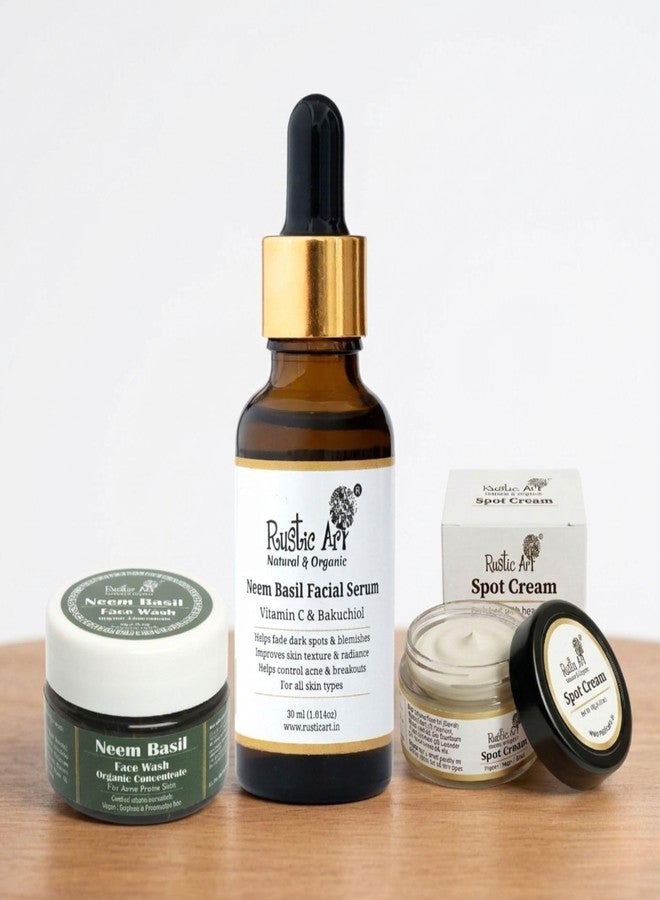Rustic Art Organic Anti-Acne Skin Care Routine with Neem & Basil | Face Wash (50g), Facial Serum & Spot Cream | For Men & Women | Vegan & Cruelty-Free - Image 2