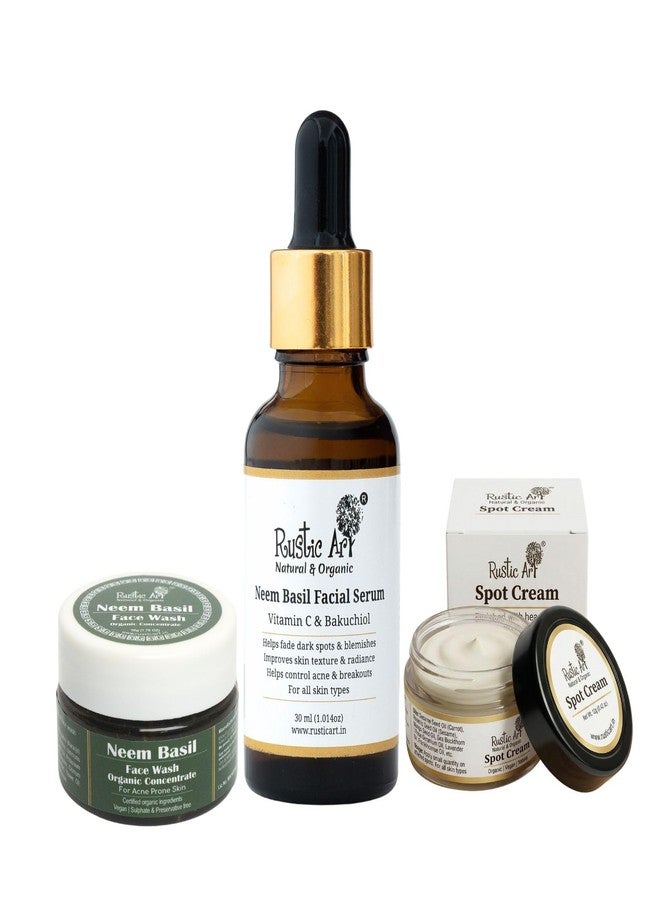 Rustic Art Organic Anti-Acne Skin Care Routine with Neem & Basil | Face Wash (50g), Facial Serum & Spot Cream | For Men & Women | Vegan & Cruelty-Free - Image 1