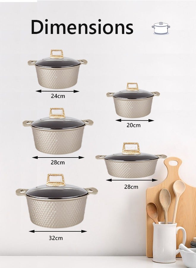 HK 10-Piece Kitchen Cookware set, Casserole Set And Frying Pan With Non Stick Cookware sets ,Finish Glass lid PFOA-Free  20-24-28-32 cm (Deep Stockpot) + 28 cm (Shallow Stockpot)（Gold） - Image 4