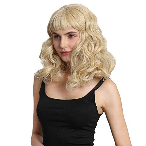 DIFEI Rockabilly Vintage Wig Audrey Hepbum Short Bang Wig Long Finger Wavy Wigs for Women (Blonde) - Image 3