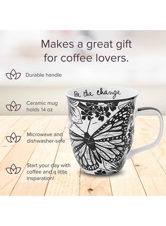 Karma Gifts 16 oz Black and White Boho Mug Butterfly - Cute Coffee and Tea Mug - Ceramic Coffee Mugs for Women and Men - Image 2