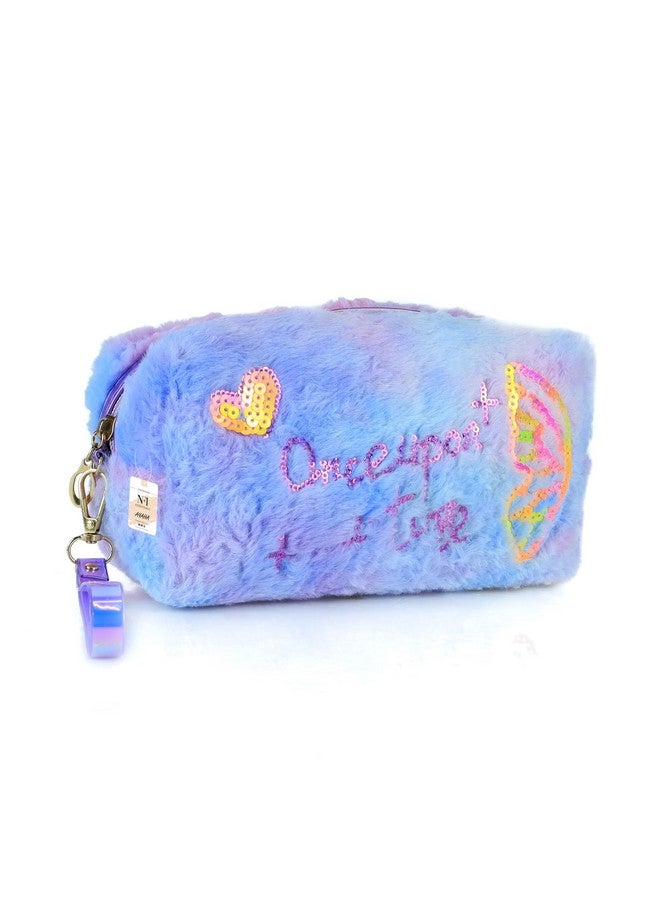 NFI essentials Fur Makeup Cosmetic Pouch Vanity Case Jewellery Pouch for Womens Stationery Pencil Case Travel Organiser Zipper Pouch Bag with Detachable Handle - Image 1