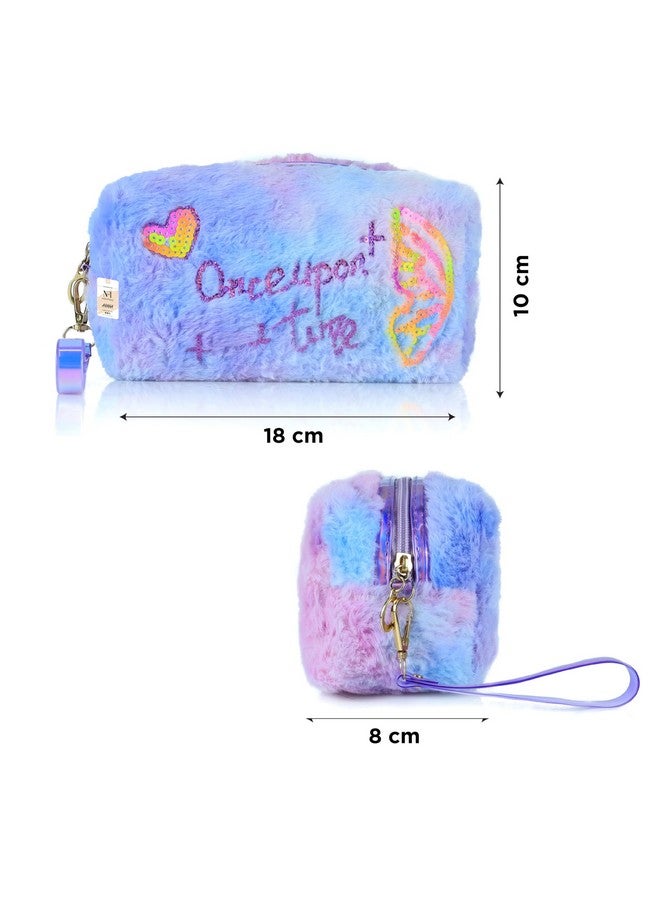 NFI essentials Fur Makeup Cosmetic Pouch Vanity Case Jewellery Pouch for Womens Stationery Pencil Case Travel Organiser Zipper Pouch Bag with Detachable Handle - Image 4