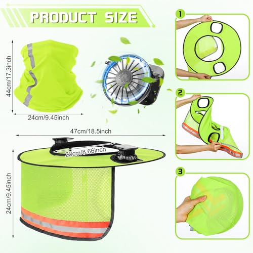Croknit 2 Pcs Sun Hard Hat Neck Shield Shade Full Brim Hard Hat with Solar Fan Hardhat Sun Shield Visor with High Visibility for Construction Helmet Hardhat Accessories ReflectiveFluorescent Yellow - Image 3