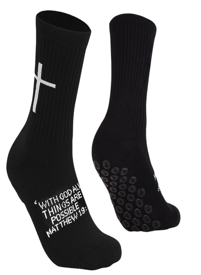 Meudid Cross Grip Soccer Socks - Anti-Slip Grips Sports Sock with Bible for US 6-13 - Image 1