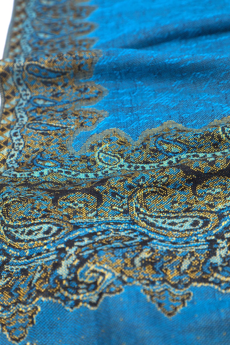 Achillea شال باهظ من الباشمينا القابل للعكس بتصميم بايسلي ناعم وحريري مع أطراف (حدود تركواز) - Image 4