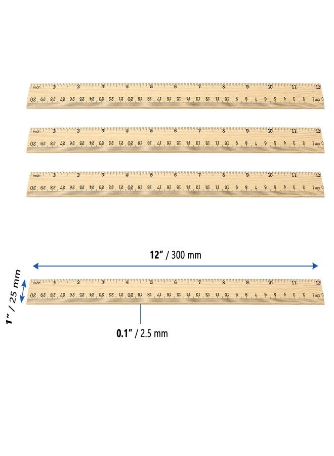 MANCHAP 144 PCS 12 Inch Wooden Rulers, Double Sided Pine Wood School Ruler, Wood Measuring Ruler for Home, and Office, 2 Scales (12 Inch and 30 CM) - Image 2