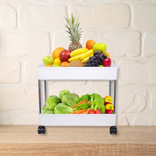 Leaffybezz Kitchen Trolley with Wheels, 2 Layer Kitchen Organizer Accessories Items & Storage Onion Potato Rack, Vegetable Basket for Kitchen Storage (White) - Image 4
