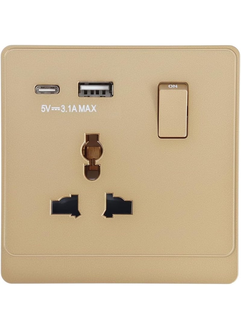 Admore P-G424 – 1 Gang Universal Socket A&C Port – PC Classic Range: (Gold)