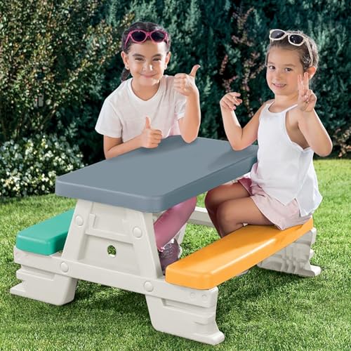 DOLU Picnic Table for 4 White Green Yellow IndoorOutdoor Bench Seating Durable Waterproof Plastic Toy 303 x 28 x 17 Toddler Kids Age 2 - Image 5