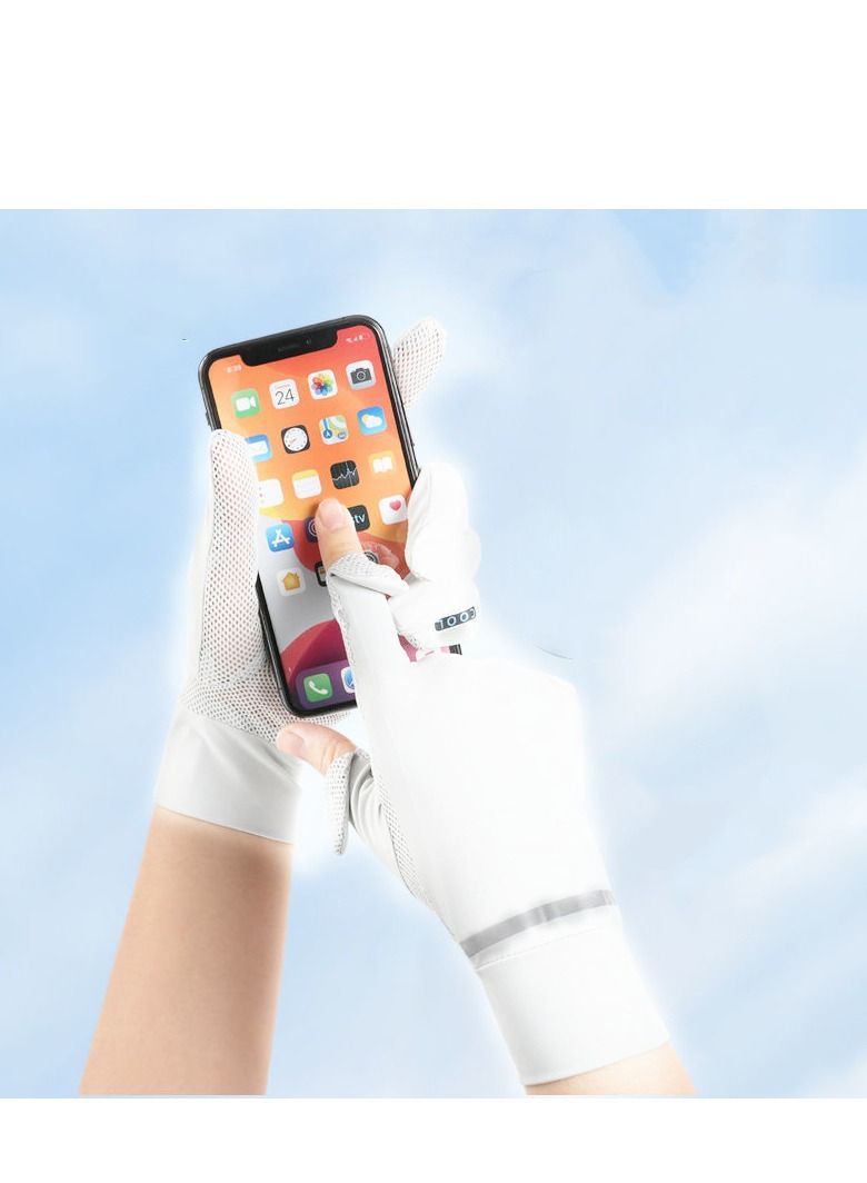 1-Pair UV Protection Summer Sunscreen Gloves White - Image 5
