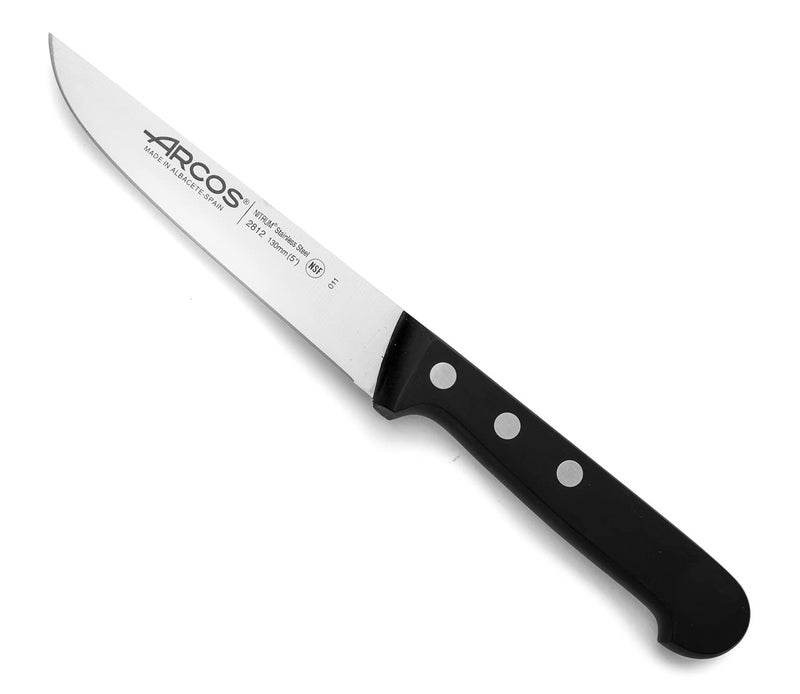 Arcos Kitchen Knife 5 Inch Nitrum Stainless Steel and 130 mm blade Professional Utilty Knife Ergonomic Polyoxymethylene POM Handle Series Universal Color Black