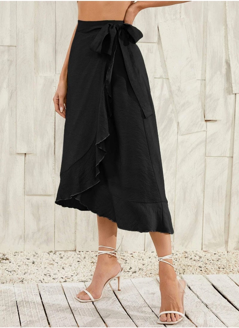 Loquat - Women's Summer New Fashion Simple Lace-up Irregular Solid Color Skirt - Image 1