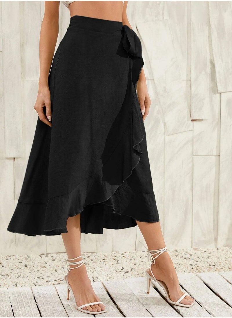 Loquat - Women's Summer New Fashion Simple Lace-up Irregular Solid Color Skirt - Image 1