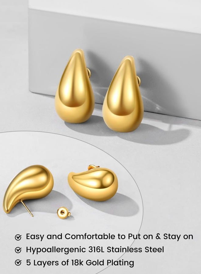 KeyStyle Gold Teardrop Earrings for Women Chunky Hoop, Lightweight Waterdrop Hollow Open Hoops, Hypoallergenic Gold Plated Water Drop Earrings Fashion Jewelry for Women Lady - Image 4