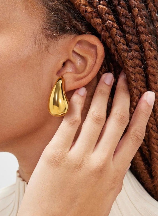 KeyStyle Gold Teardrop Earrings for Women Chunky Hoop, Lightweight Waterdrop Hollow Open Hoops, Hypoallergenic Gold Plated Water Drop Earrings Fashion Jewelry for Women Lady - Image 3