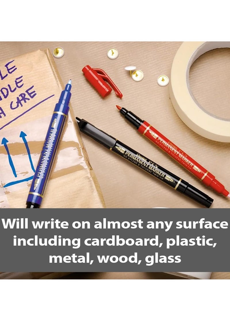 Pentel 2-Piece Twin Tip Permanent Marker Blue Ink  - Image 4