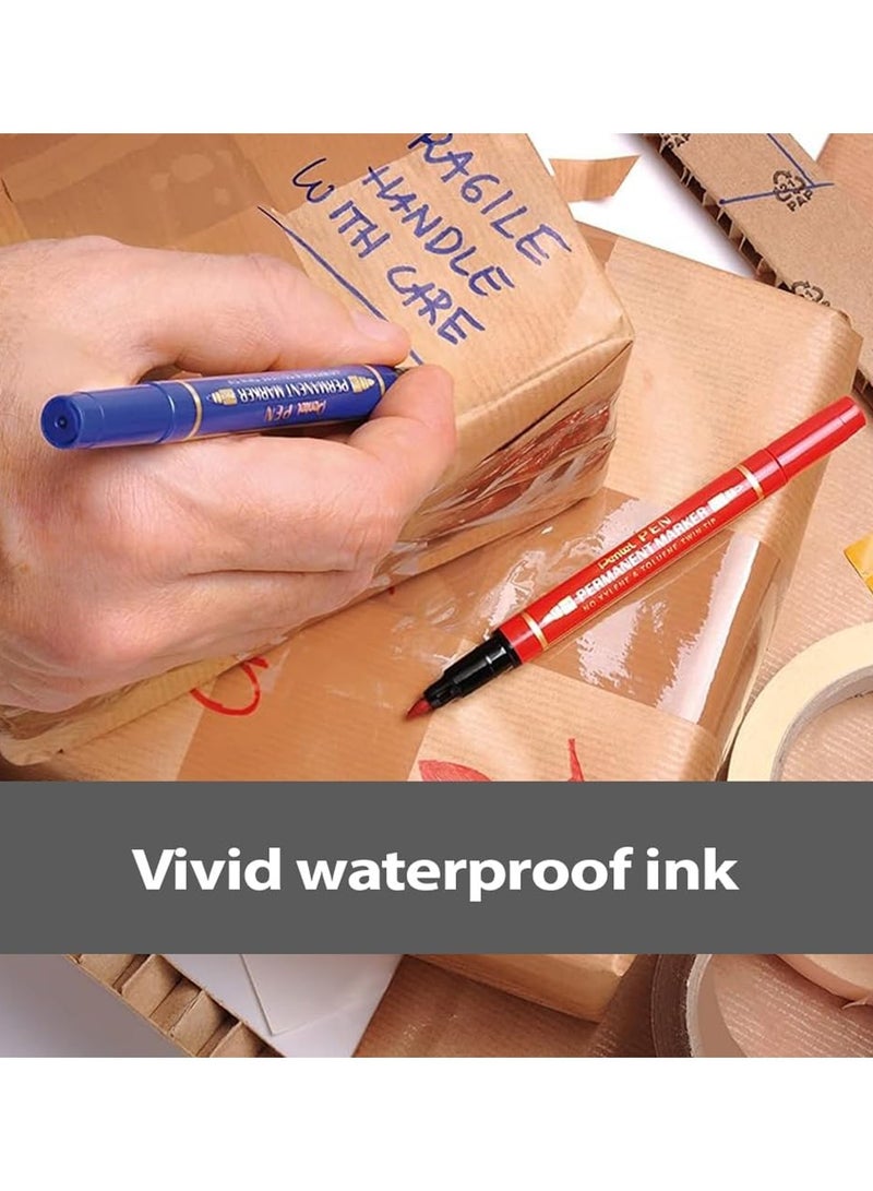 Pentel 2-Piece Twin Tip Permanent Marker Blue Ink  - Image 5