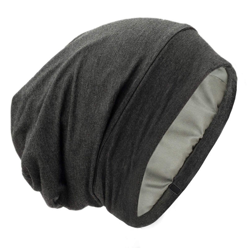 GB Selected Silk Satin Lined Bonnet Sleep Cap - Adjustable Stay on All Night Hair Wrap Cover Slouchy Beanie for Curly Hair Protection for Women and Men - Solid Dark Grey - Image 1