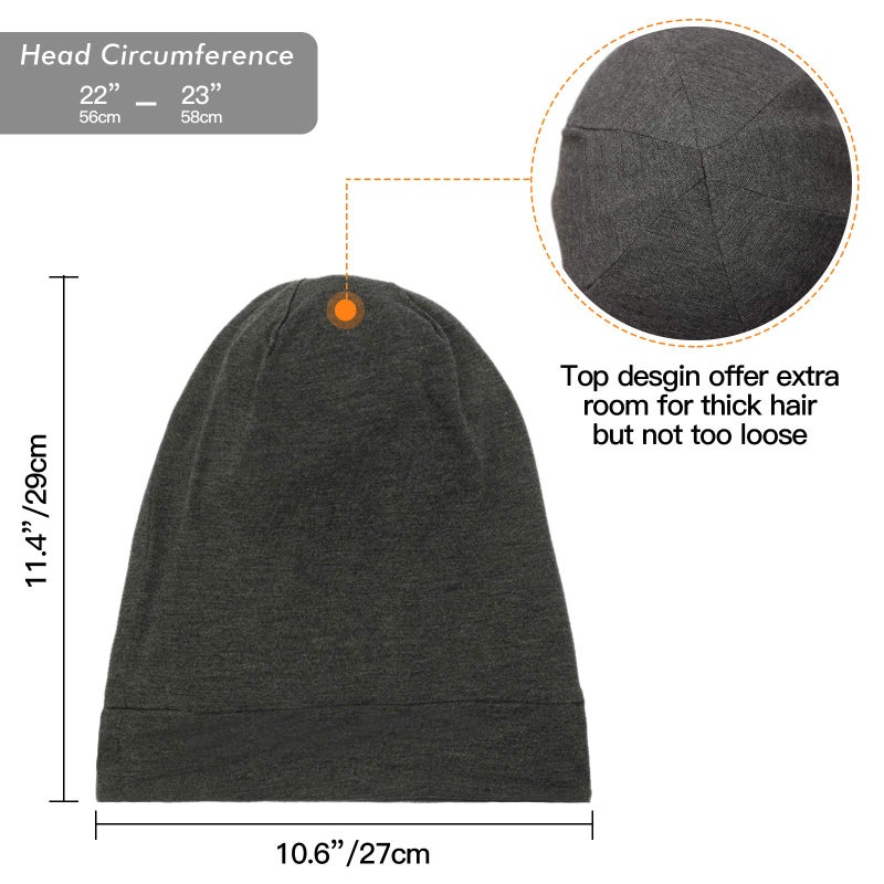 GB Selected Silk Satin Lined Bonnet Sleep Cap - Adjustable Stay on All Night Hair Wrap Cover Slouchy Beanie for Curly Hair Protection for Women and Men - Solid Dark Grey - Image 5
